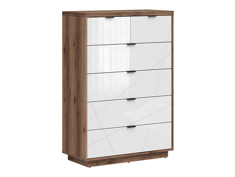 Komoda Forn 90 cm z 6 szufladami dąb delano ciemny/biały połysk 48560