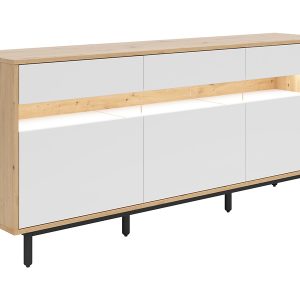 Komoda Gap 190 cm z 3 drzwiami i szufladami dąb artisan/biały 228605 Komoda Gap 190 cm z 3 drzwiami i szufladami dąb artisan/biały 228605
