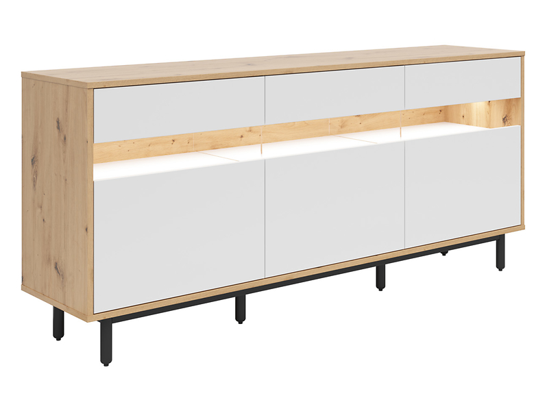 Komoda Gap 190 cm z 3 drzwiami i szufladami dąb artisan/biały 228605