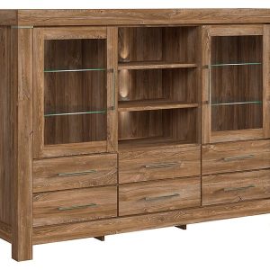 Komoda Gent 166 cm witryna z 2 drzwiami 6 szufladami i 3 półkami dąb stirling 10117 Komoda Gent 166 cm witryna z 2 drzwiami 6 szufladami i 3 półkami dąb stirling 10117