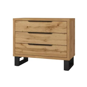 Komoda HALLE 3S 99cm dąb wotan mat/czarna z szufladami 509633 Komoda HALLE 3S 99cm dąb wotan mat/czarna z szufladami 509633