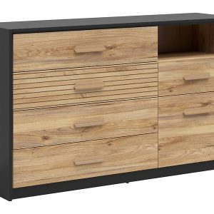 Komoda Henson 150 cm z drzwiami i 5 szufladami dąb mauvella/dąb tegola 1089176 Komoda Henson 150 cm z drzwiami i 5 szufladami dąb mauvella/dąb tegola 1089176