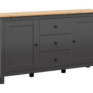 Komoda Hesen 186 cm z 2 drzwiami i 3 szufladami grafit/dąb artisan 39871 Komoda Hesen 186 cm z 2 drzwiami i 3 szufladami grafit/dąb artisan 39871