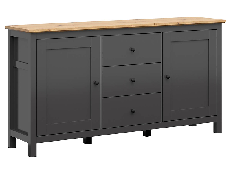 Komoda Hesen 186 cm z 2 drzwiami i 3 szufladami grafit/dąb artisan 39871