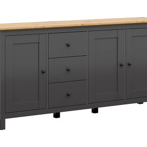 Komoda Hesen 199 cm z 3 drzwiami i 3 szufladami grafit/dąb artisan 39873 Komoda Hesen 199 cm z 3 drzwiami i 3 szufladami grafit/dąb artisan 39873