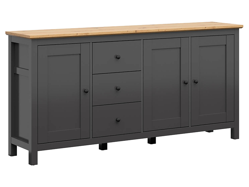 Komoda Hesen 199 cm z 3 drzwiami i 3 szufladami grafit/dąb artisan 39873