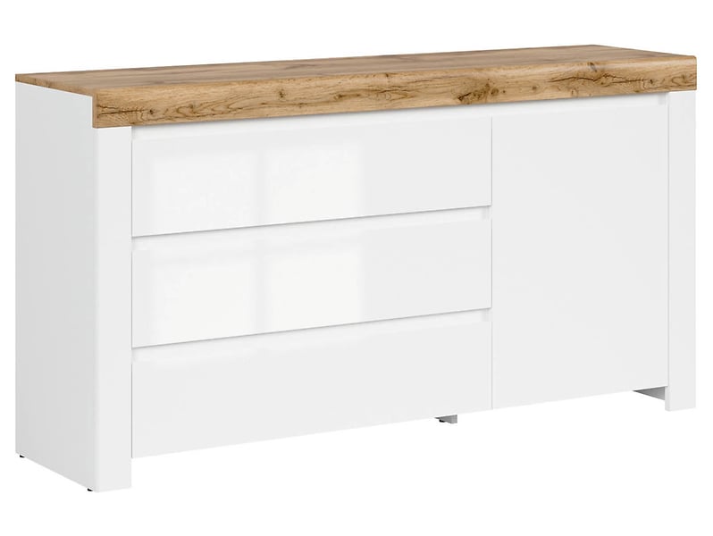 Komoda Holten 156 cm z drzwiami i 3 szufladami biała/dąb wotan 36714