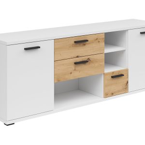 Komoda Homeland 155 cm z 2 drzwiami i 3 szufladami biały/dąb artisan 243094 Komoda Homeland 155 cm z 2 drzwiami i 3 szufladami biały/dąb artisan 243094