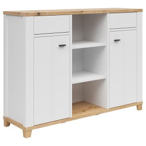Komoda Hygge 135 cm z 2 drzwiami i szufladami biały/dąb artisan 403585 Komoda Hygge 135 cm z 2 drzwiami i szufladami biały/dąb artisan 403585