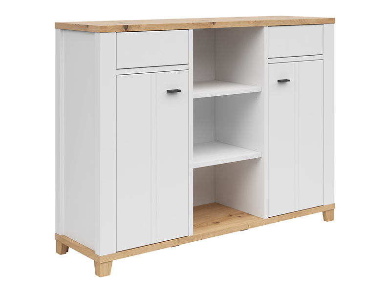 Komoda Hygge 135 cm z 2 drzwiami i szufladami biały/dąb artisan 403585