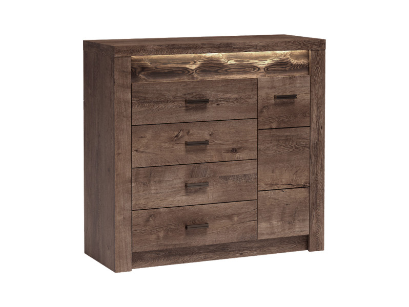 Komoda INDIANAPOLIS JESION CIEMNY z szufladami i szybą szeroka 108 cm 135966