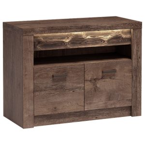 Komoda INDIANAPOLIS JESION CIEMNY z szybą i ozdobną wstawką 96 cm 135999