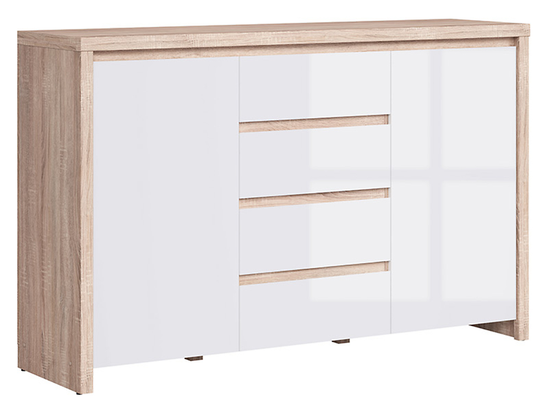 Komoda Kaspian 144 cm z 2 drzwiami i 4 szufladami dab sonoma/biały połysk 34903