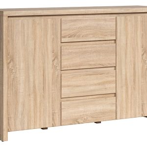 Komoda Kaspian 144 cm z 2 drzwiami i 4 szufladami dąb sonoma 1162 Komoda Kaspian 144 cm z 2 drzwiami i 4 szufladami dąb sonoma 1162