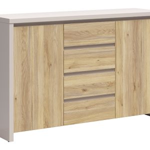 Komoda Kaspian 144 cm z 2 drzwiami i 4 szufladami kaszmir/dąb mauvella 1064858 Komoda Kaspian 144 cm z 2 drzwiami i 4 szufladami kaszmir/dąb mauvella 1064858