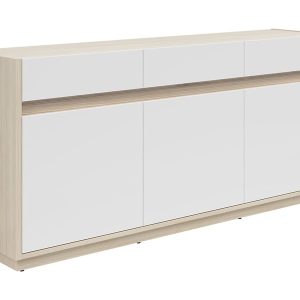 Komoda Kim z 3 drzwiami i 3 szufladami dąb riva jasny/biały 519536 Komoda Kim z 3 drzwiami i 3 szufladami dąb riva jasny/biały 519536