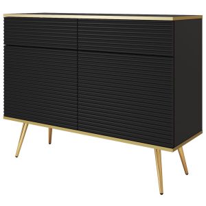Komoda krótka 107 POLO ryflowana, na wysokich złotych nóżkach, czarna 724974 Komoda krótka 107 POLO ryflowana, na wysokich złotych nóżkach, czarna 724974