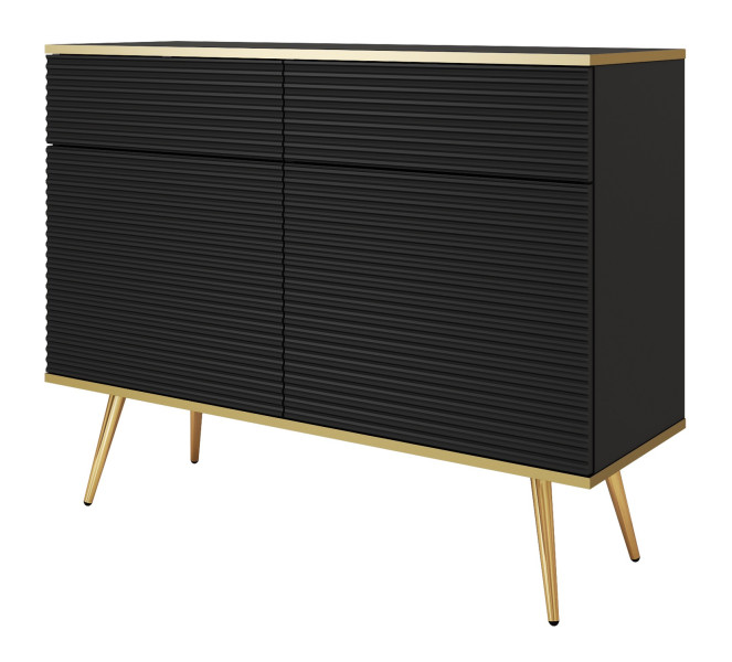Komoda krótka 107 POLO ryflowana, na wysokich złotych nóżkach, czarna 724974