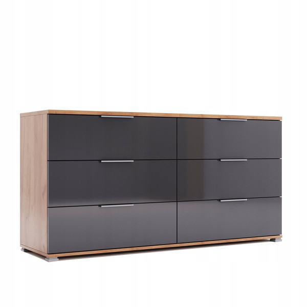 KOMODA Lana 6 SZUFLAD dąb/szary płyta wiórowa laminowana 261329