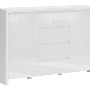 Komoda Larios 143 cm z 2 drzwiami i 4 szufladami biały połysk 57664 Komoda Larios 143 cm z 2 drzwiami i 4 szufladami biały połysk 57664