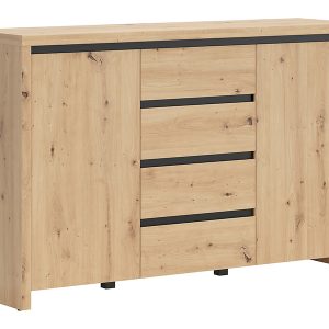 Komoda Larios 143 cm z 2 drzwiami i 4 szufladami dąb artisan/czarny 57665 Komoda Larios 143 cm z 2 drzwiami i 4 szufladami dąb artisan/czarny 57665