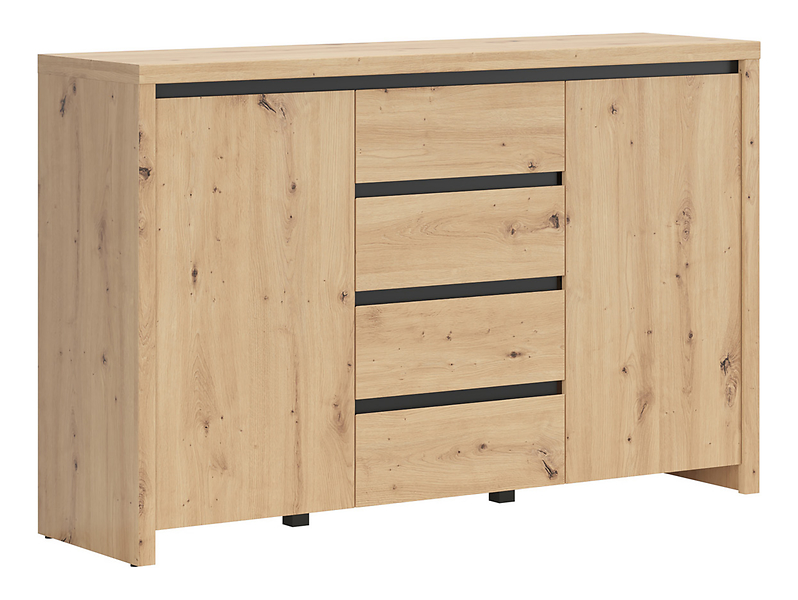 Komoda Larios 143 cm z 2 drzwiami i 4 szufladami dąb artisan/czarny 57665