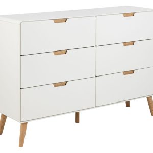 Komoda Larsen 135 cm, 6 szuflad, kolor biały / dąb naturalny 1021534 Komoda Larsen 135 cm, 6 szuflad, kolor biały / dąb naturalny 1021534
