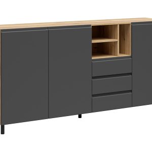Komoda Leno 180 cm z 3 drzwiami i 3 szufladami dąb mauvella/grafit 1005736 Komoda Leno 180 cm z 3 drzwiami i 3 szufladami dąb mauvella/grafit 1005736