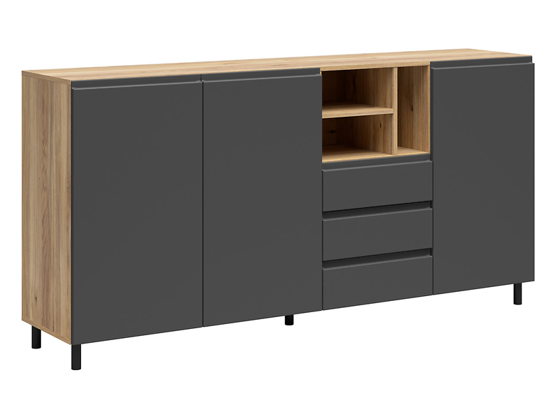 Komoda Leno 180 cm z 3 drzwiami i 3 szufladami dąb mauvella/grafit 1005736