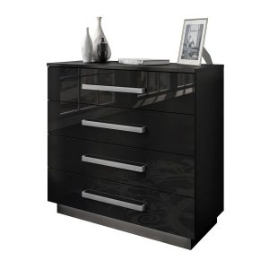 Komoda LINA 95 z metalowymi uchwytami czarny połysk LED 81974 Komoda LINA 95 z metalowymi uchwytami czarny połysk LED 81974