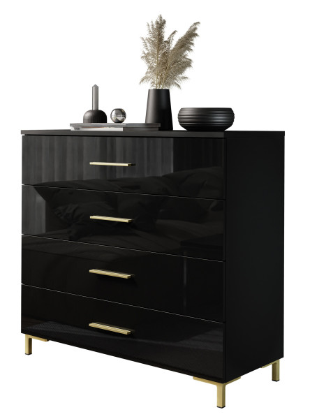 Komoda LINA GOLD złote uchwyty / nóżki czarny połysk LED 91318
