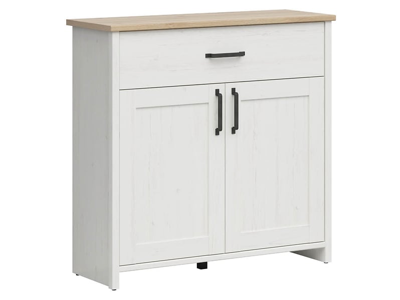 Komoda Loksa 102 cm z 2 drzwiami i szufladą sosna andersen biała/dąb grandson 33203