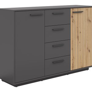 Komoda Lukas 139 cm z 2 drzwiami i 4 szufladami antracyt/dąb artisan 973785 Komoda Lukas 139 cm z 2 drzwiami i 4 szufladami antracyt/dąb artisan 973785