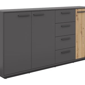 Komoda Lukas 184 cm z 3 drzwiami i 4 szufladami antracyt/dąb artisan 973782 Komoda Lukas 184 cm z 3 drzwiami i 4 szufladami antracyt/dąb artisan 973782