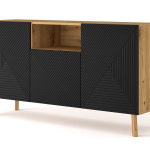 Komoda LUXI 3D 146 cm dąb artisan / czarny mat 240118 Komoda LUXI 3D 146 cm dąb artisan / czarny mat 240118