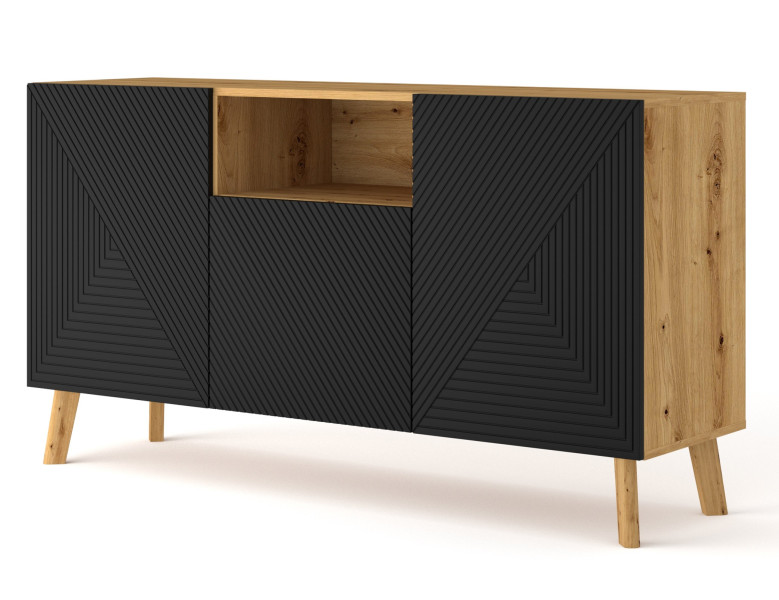Komoda LUXI 3D 146 cm dąb artisan / czarny mat 240118