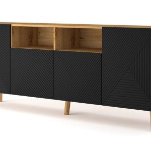 Komoda LUXI 4D 195 cm dąb artisan / czarny mat 240117 Komoda LUXI 4D 195 cm dąb artisan / czarny mat 240117