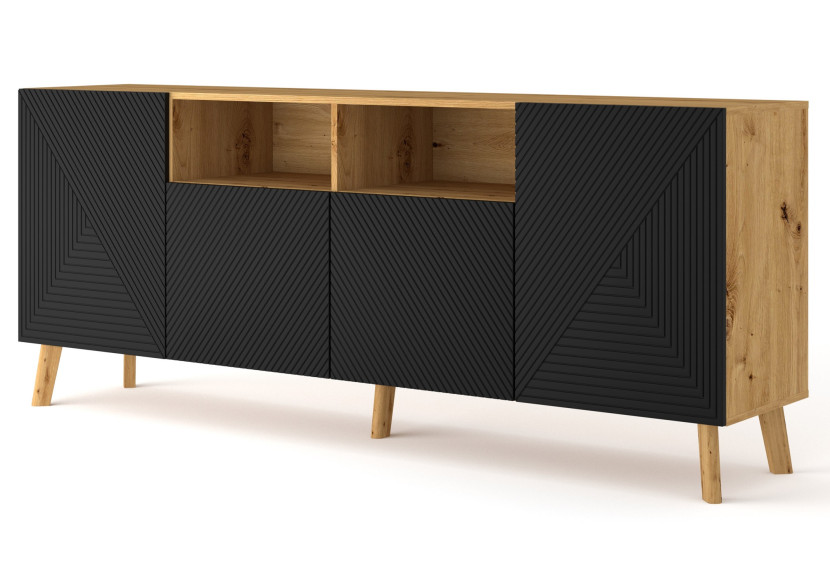 Komoda LUXI 4D 195 cm dąb artisan / czarny mat 240117