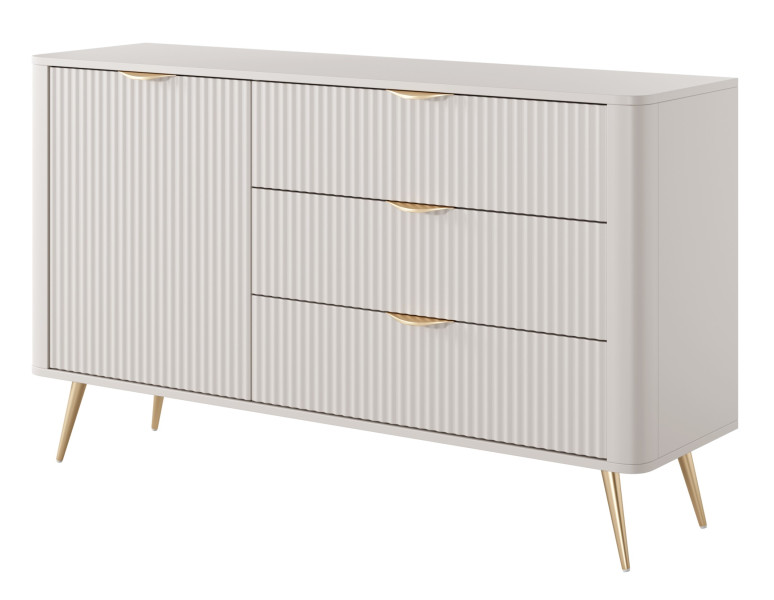 Komoda mała ryflowana D3S LENA beżowa na złotych nóżkach 715172