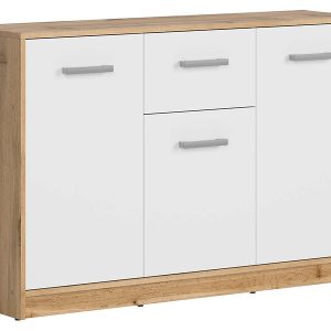 Komoda Matos 119 cm z 3 drzwiami i szufladą dąb wotan/biały 26183 Komoda Matos 119 cm z 3 drzwiami i szufladą dąb wotan/biały 26183