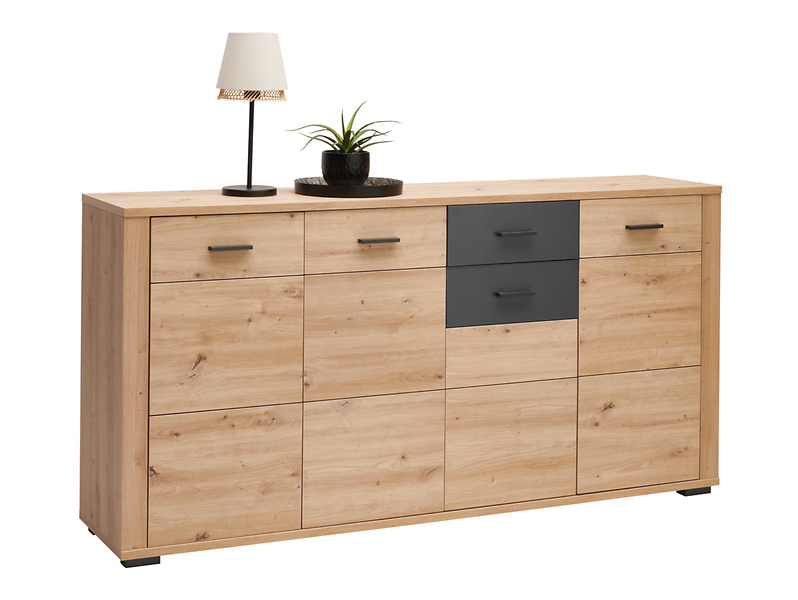 Komoda Maxim 179 cm z 4 drzwiami i szufladą dąb artisan/antracyt 749015