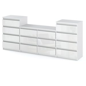 Komoda meblościanka stolik rtv 220cm 14 szuflad biały połysk 376265
