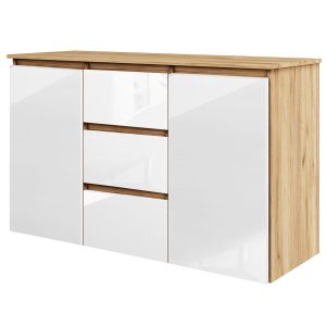 Komoda Megan 120 K3 Dąb Craft Złoty / Biały Połysk 120X45X75 Cm 940944