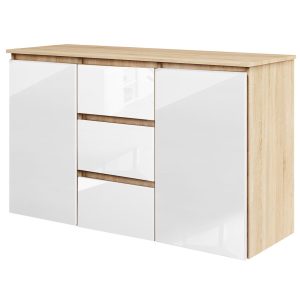Komoda Megan 120 K3 Dąb Sonoma / Biały Połysk 120X45X75 Cm 940946