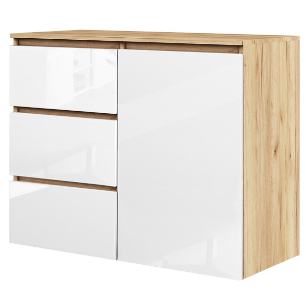 Komoda Megan 90 K2 Dąb Craft Złoty / Biały Połysk 90X45X75 Cm 940160