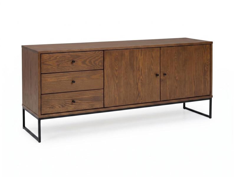 Komoda Megan loft II drewno i metal 3 szuflady 2 drzwi, kolor brązowy 963669