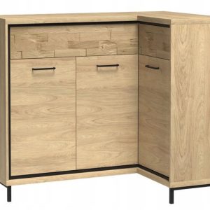 Komoda MILAN 127 cm dąb narożna pojemna i ozdobny panel metalowe nogi 834257 Komoda MILAN 127 cm dąb narożna pojemna i ozdobny panel metalowe nogi 834257