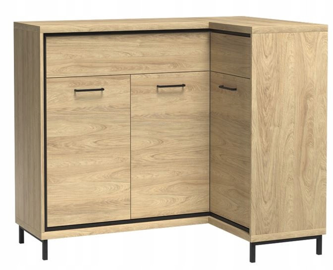 Komoda MILAN 127 cm dąb narożna pojemna szuflady drzwi metalowe nogi 834264