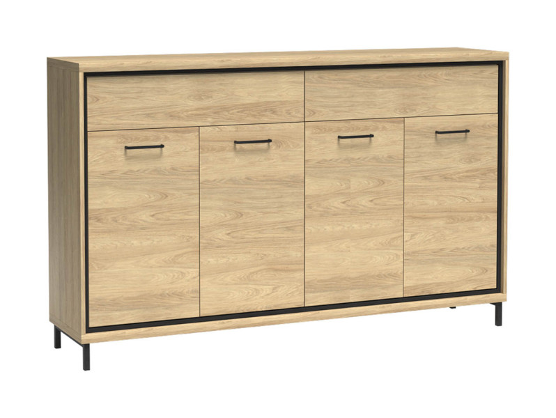 Komoda MILAN 177 cm Natural Hikora 4D 2S bez panelu czarne nóżki 136059
