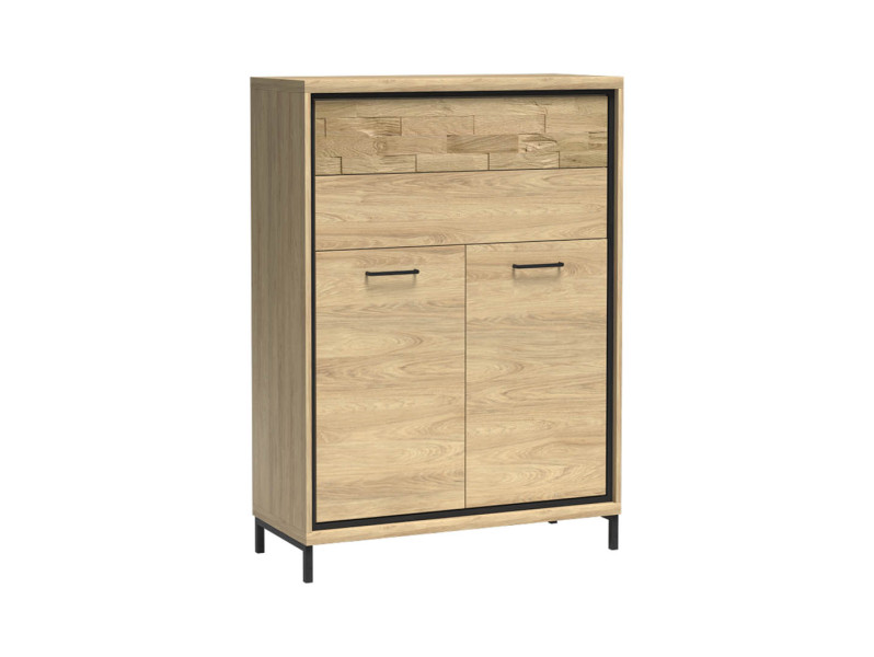Komoda MILAN 92 cm Hikora Dąb 2 Szuflady Szafka Panel Nóżki Metalowe 136052